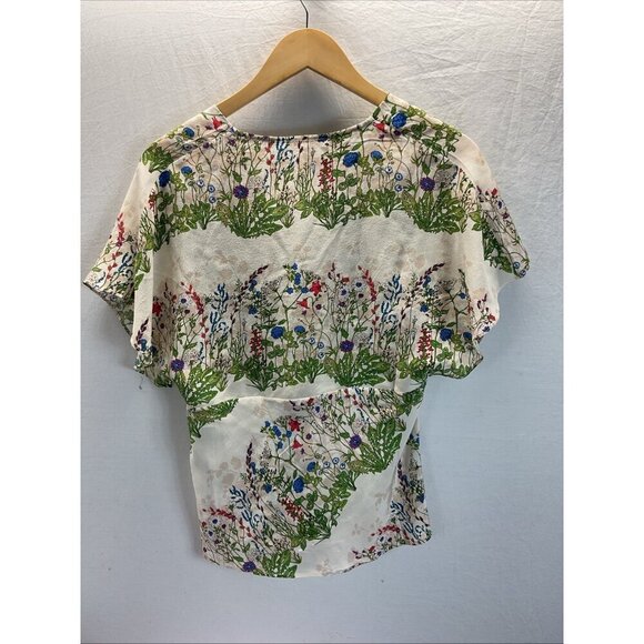 Maje Off White Silk Women's Blouse Top Size 1 Small Floral v neck feminine Flowy - Picture 3 of 8
